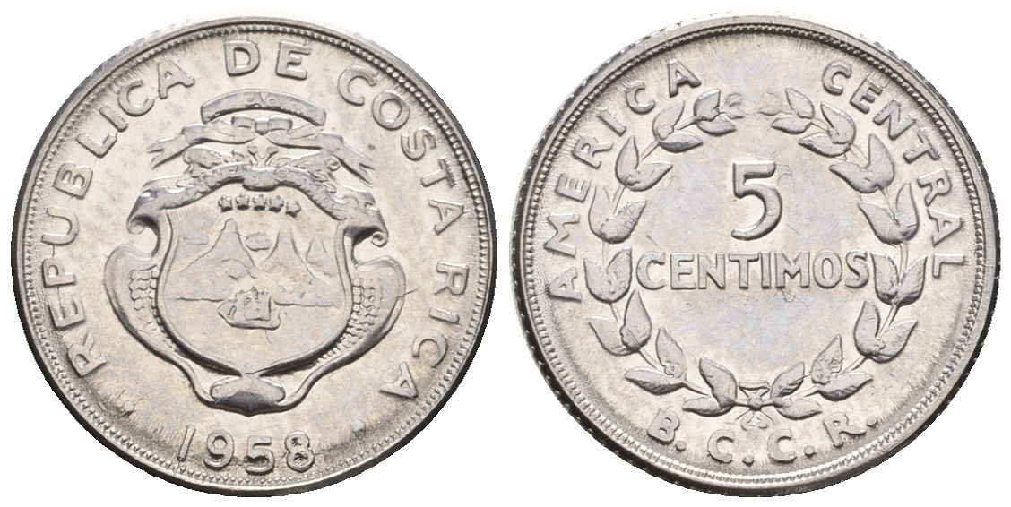 Коста-Рика 5 сентимо 1958  KM 184.1a сталь  UNC  4609-548