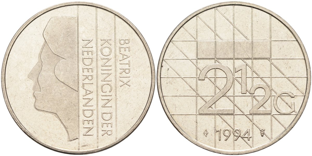 Нидерланды 2 1/2 гульдена 1994 Беатрикс (1980-2013) KM 206 никель 4590-731