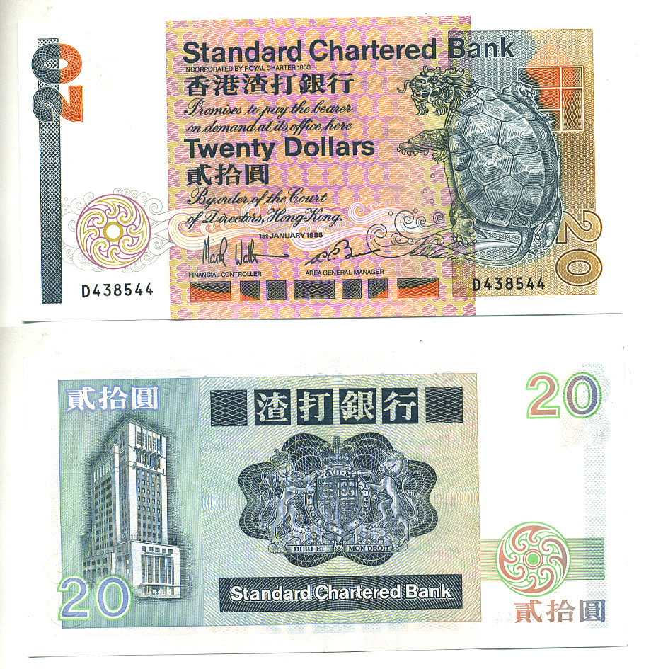 ГОНКОНГ 20 ДОЛЛАРОВ 1985 STANDARD CHARTERED BANK Pick 279а бумага UNC (ПРЕСС) 7547-1-2