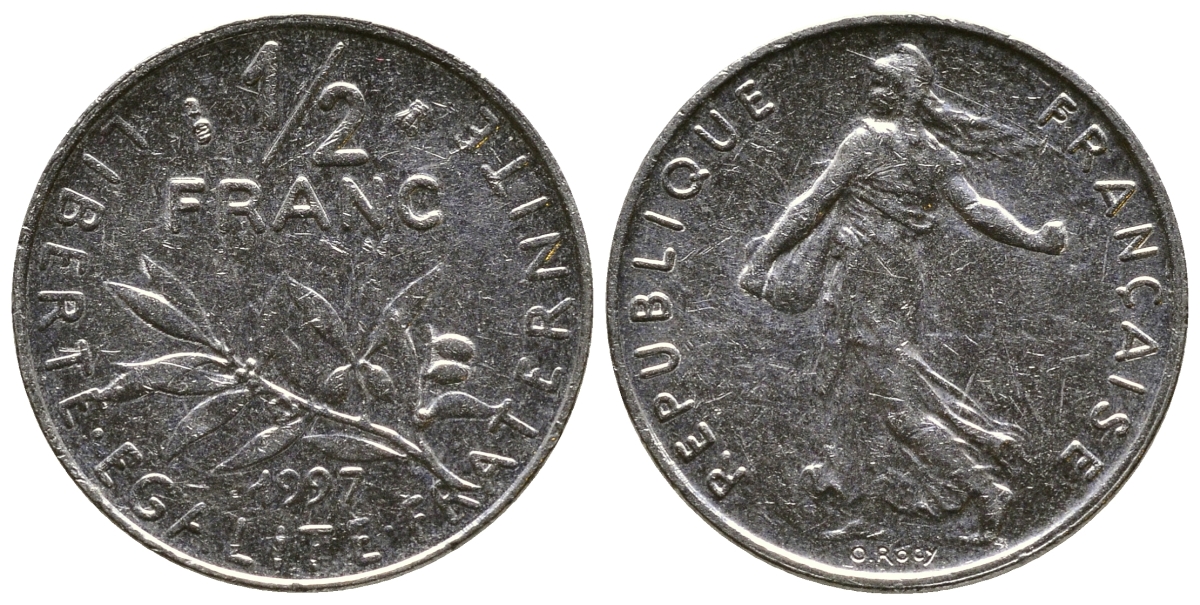 ФРАНЦИЯ 1/2 ФРАНКА 1997 KM 931.1 никель 93-1421