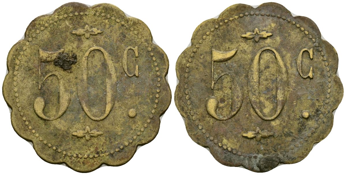 Франция 50 сантимов XIX-XX век ресторанный жетон латунь 4166-1152