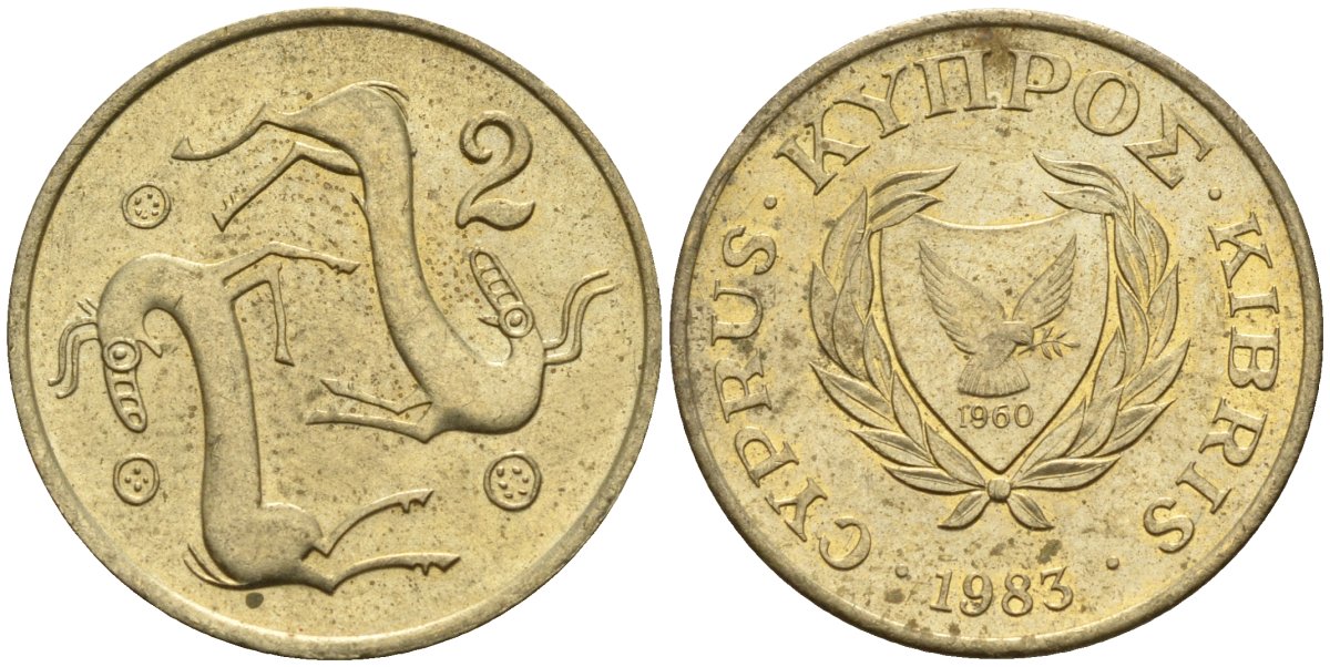 Кипр 2 цента 1983 KM 54.1 никель латунь 4174-1224