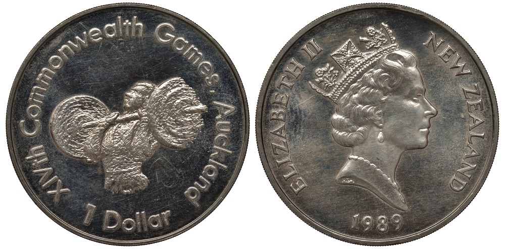 Новая Зеландия 1 доллар 1989 XIV Игры Содружества наций, штангист, Елизавета II (1952-2022) KM 70 медно-никель UNC 4537-213