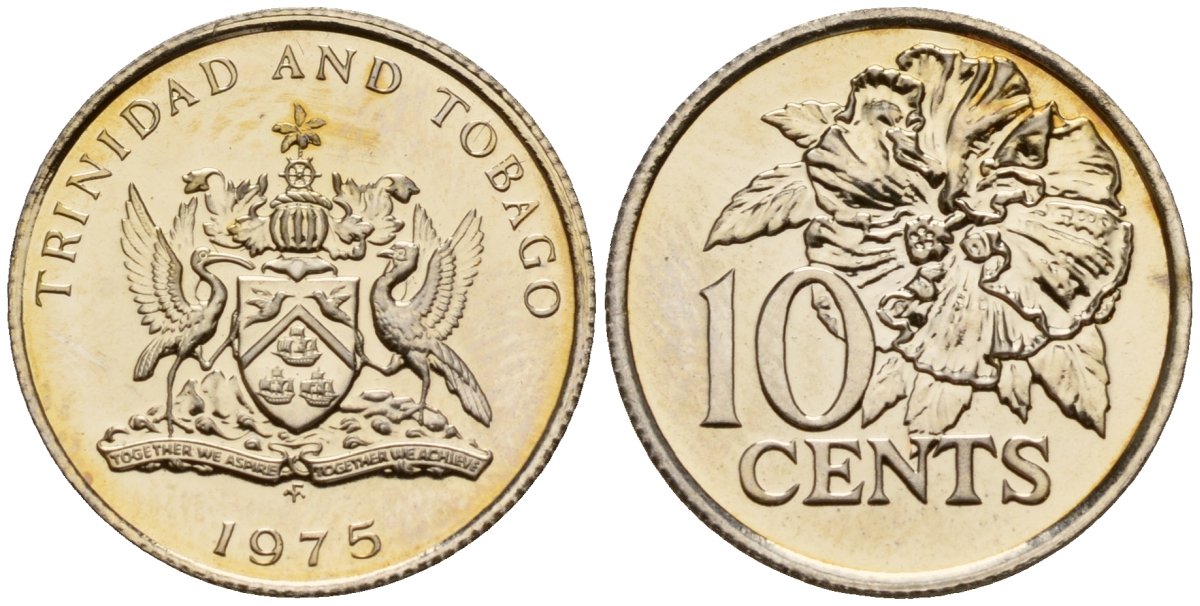 Тринидад и Тобаго 10 центов 1975 FM цветок гибискуса KM 27 медно-никель PROOF 4152-1018