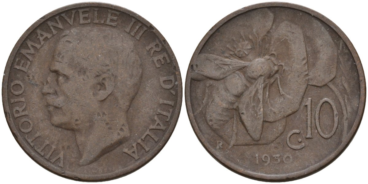 Италия 10 чентезимо 1930 Виктор Эммануил III (1900 - 1946) KM 60 медь 4146-416