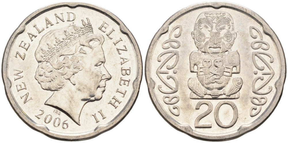 Новая Зеландия 20 центов 2006 Елизавета II (1952-2022), идол Пукаки KM 118а никелированная сталь 4579-1136