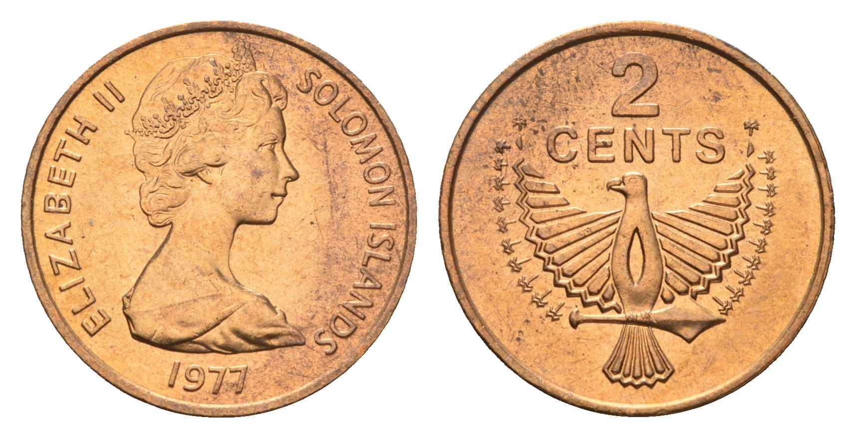 Соломоновы острова 2 цента 1977 птица KM 2 бронза aUNC 4573-515