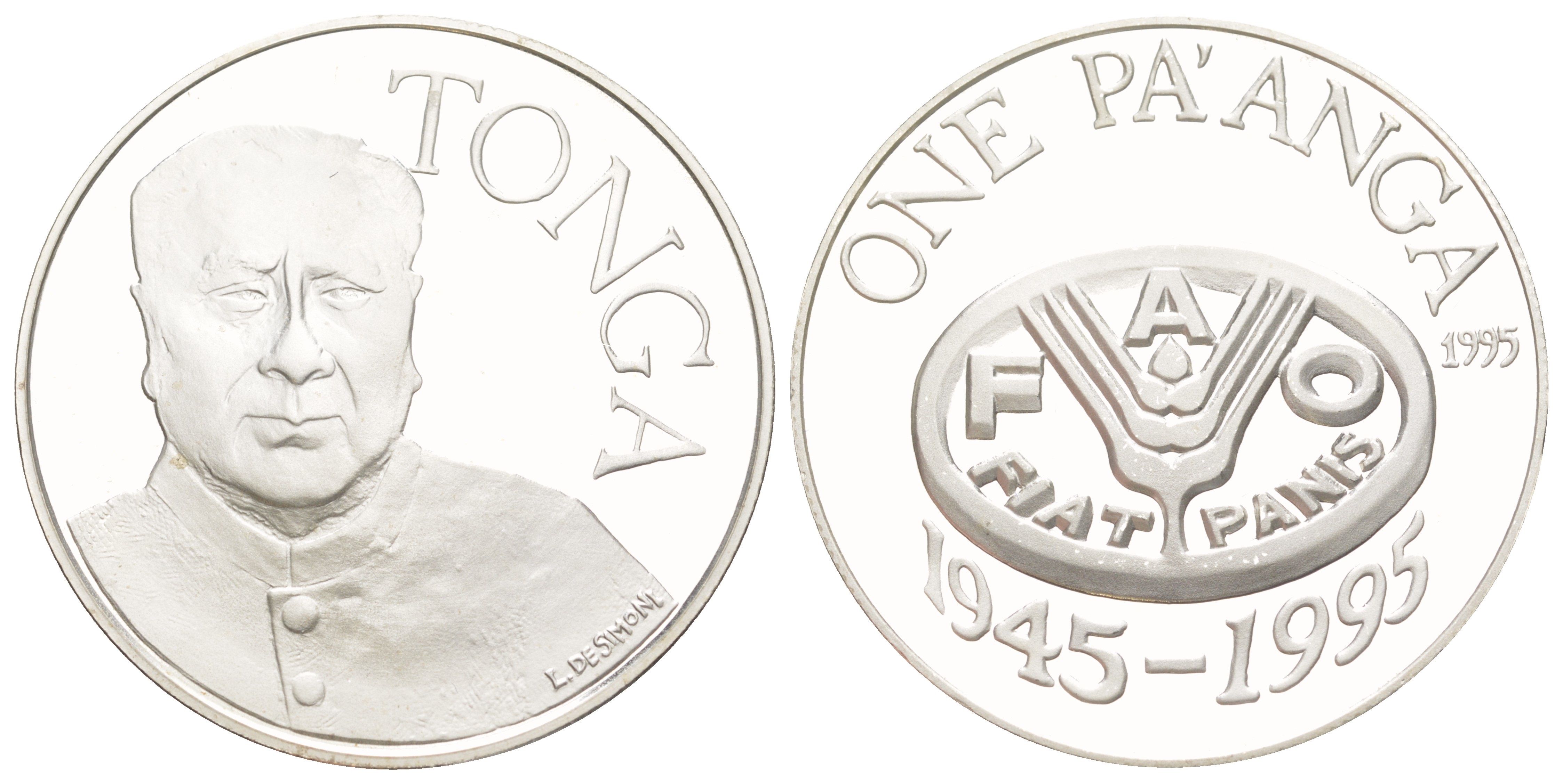 Тонга 1 паанга 1995 50 лет FAO, тираж 2000 экземпляров KM 181 серебро PROOF 1091-7-63