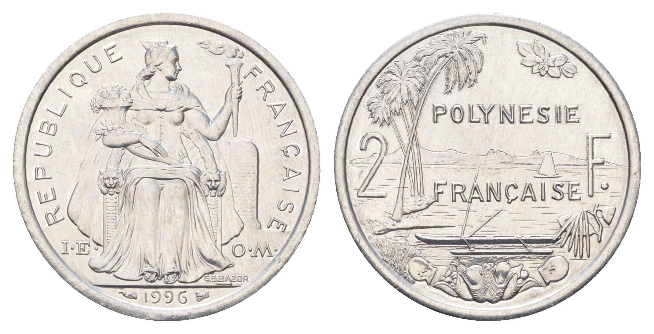 Французская Полинезия 2 франка 1996 KM 10 алюминий UNC 4666-516