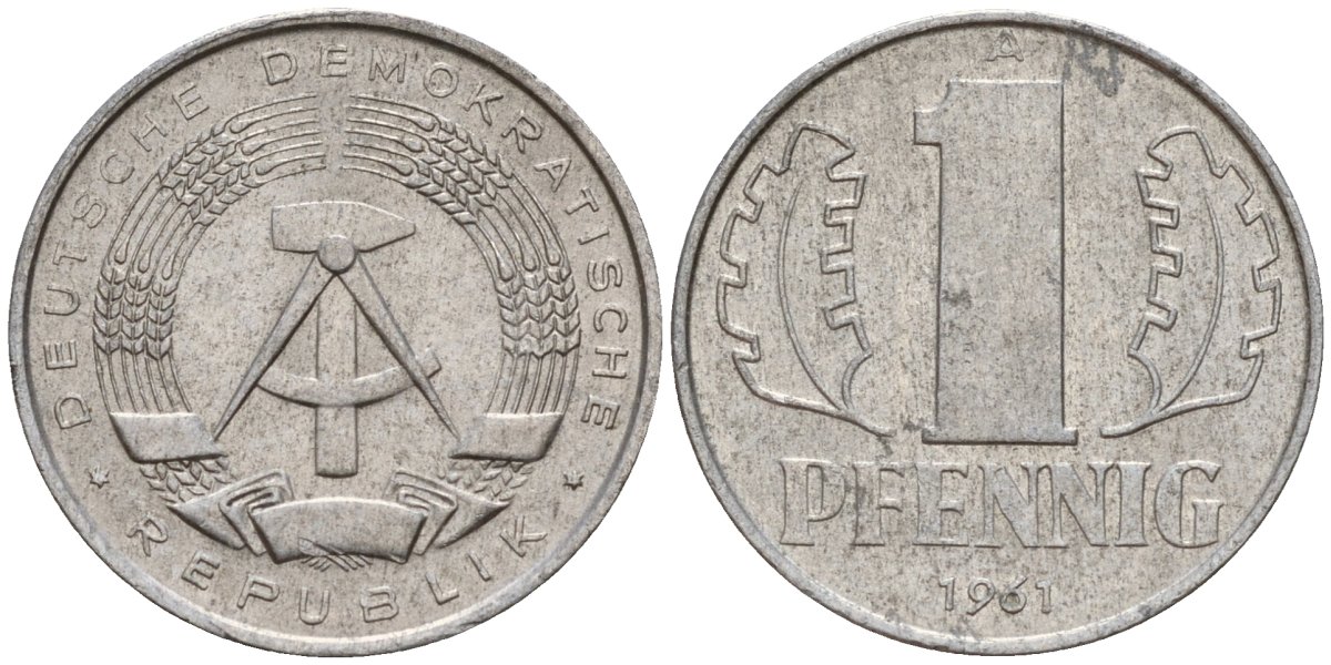 ГДР 1 пфенниг 1961 A KM 8.1 алюминий 39-1117