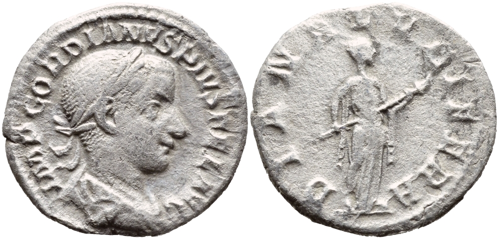 Римская Империя денарий 141-142 Гордиан III DIANA LVCIFERA Рим Very fine RIC 127 серебро 270-231