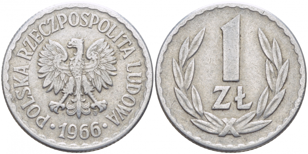 ПОЛЬША 1 ЗЛОТЫЙ 1966 MW KM 49.1 алюминий 175-1137