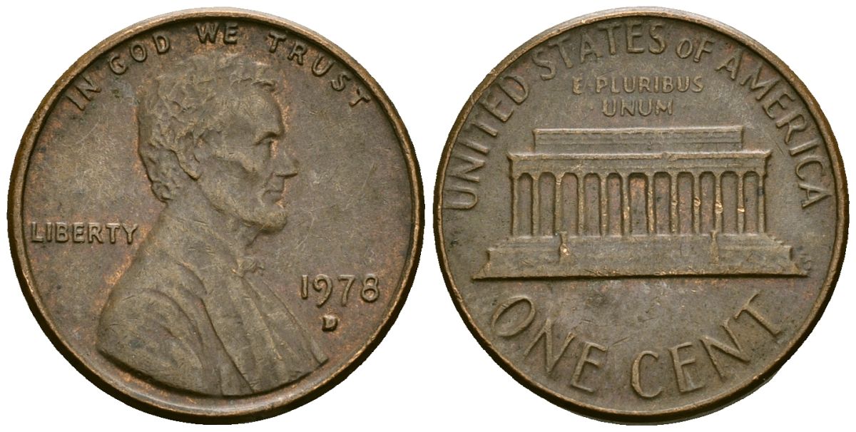США 1 цент 1978 D, Линкольн KM 201 медь цинк 4136-154