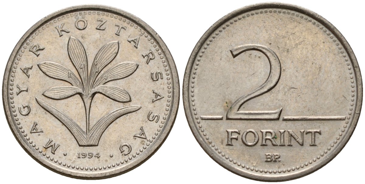 Венгрия 2 форинта 1994 KM 693 медно-никель 4154-1126