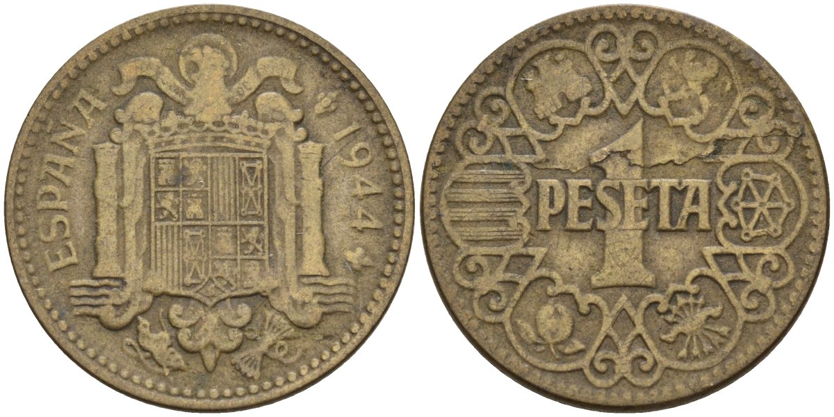 Испания 1 песета 1944 национальное правительство (1939 - 1947) KM 767 алюминиевая бронза 4155-316