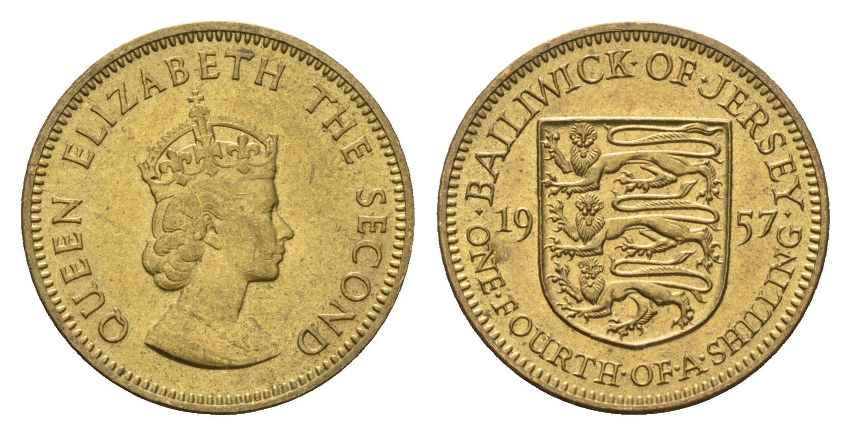 Джерси 1/4 шиллинга 1957 Елизавета II (1952-2022) KM 22 никель латунь aUNC 4687-745