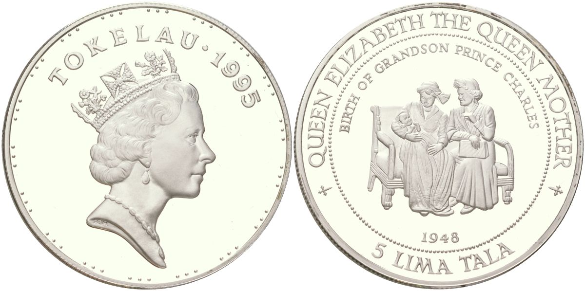 Токелау 5 тала 1995 Рождения внука Принца Чарльза - 1948 KM 23 серебро PROOF 01-235-55