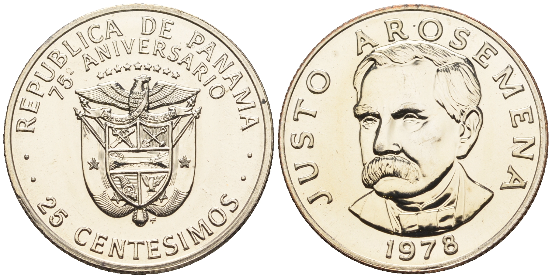 Панама 25 сентесимо 1978 Хусто Аросемена KM 37.1 медь плакированная медно-никелем  UNC  M8-15