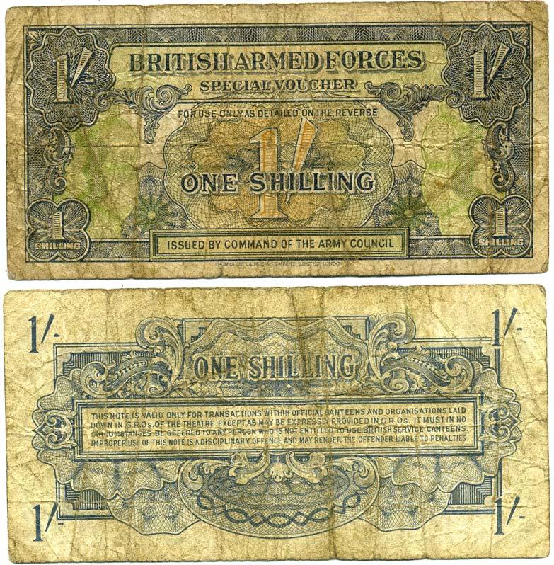 АНГЛИЯ 1 ШИЛЛИНГ 1946 ДЛЯ ВООРУЖЕННЫХ СИЛ Pick М 11а бумага 6317-44-4