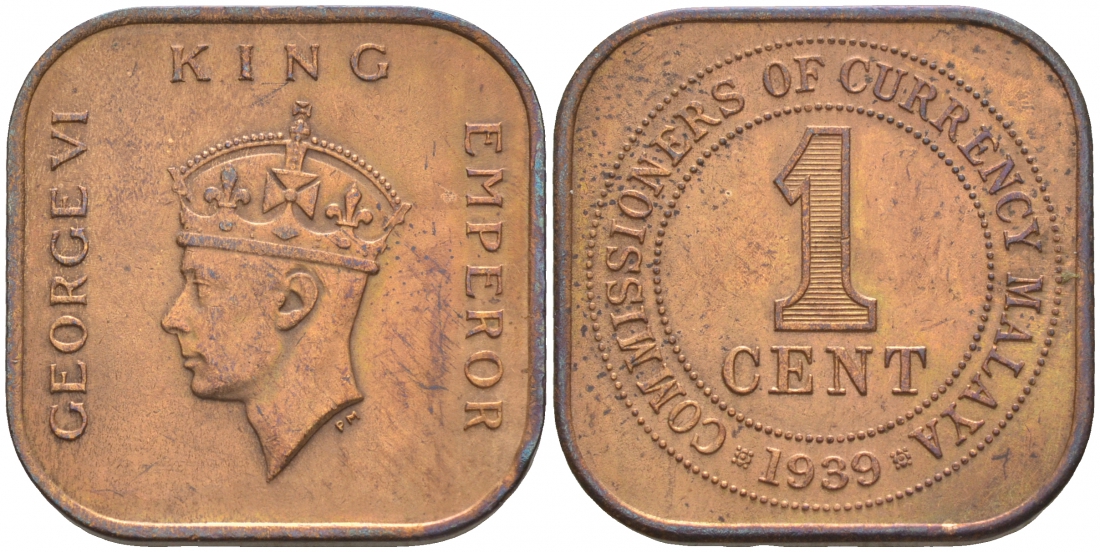 Британская Малайя 1 цент 1939 Георг VI (1937-1952) KM 2 бронза UNC 68-522