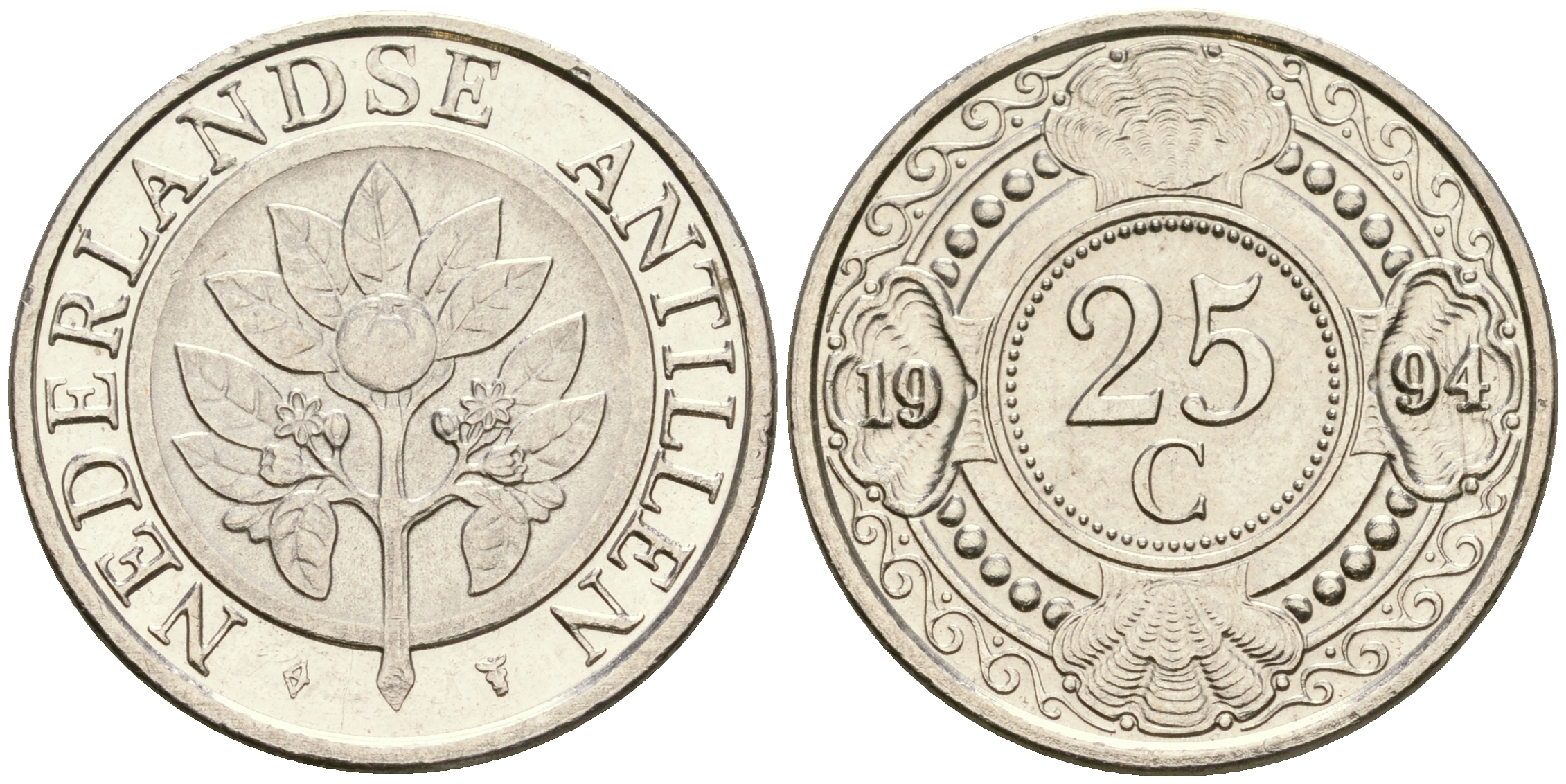 Нидерландские Антилы 25 центов 1994 Беатрикс (1980-2013) KM 35 сталь плакированная никелем 4364-1827