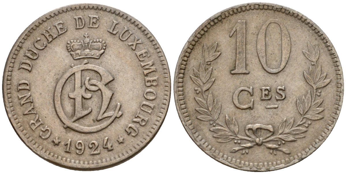 Люксембург 10 сантимов 1924 Шарлотта (1918-1964) KM 34 медно-никель 4584-942