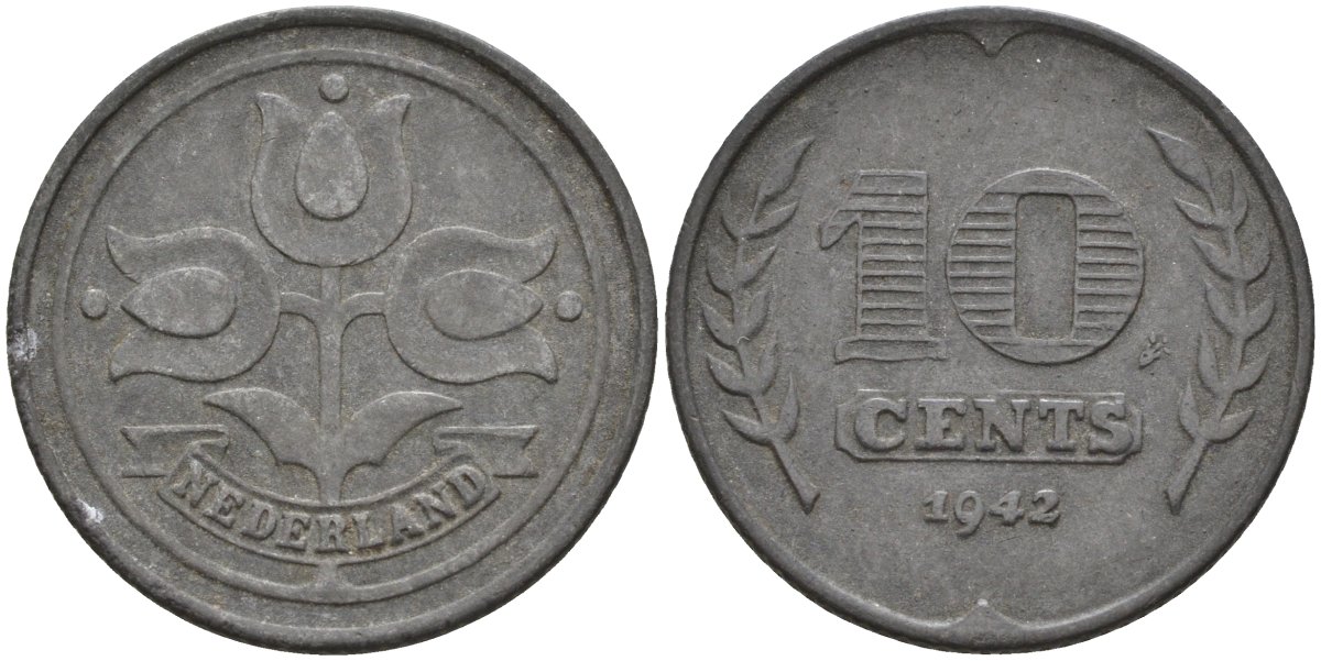 Нидерланды  10 центов 1942 KM 173 цинк 4132-322
