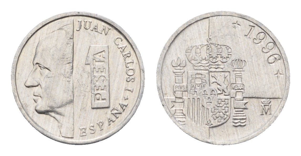 Испания 1 песета 1996 M, Хуан Карлос I (1975-2014) KM 832 алюминий 4684-1067