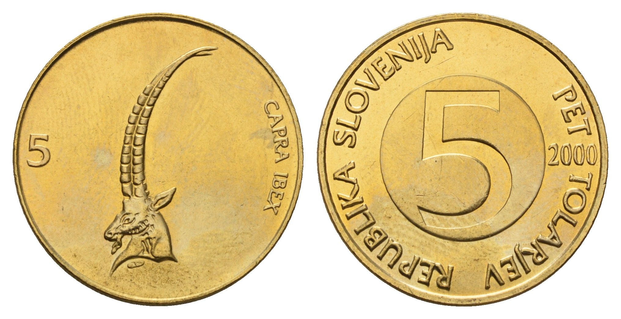 Словения 5 толаров 2000 KM 6 латунь UNC 4402-544