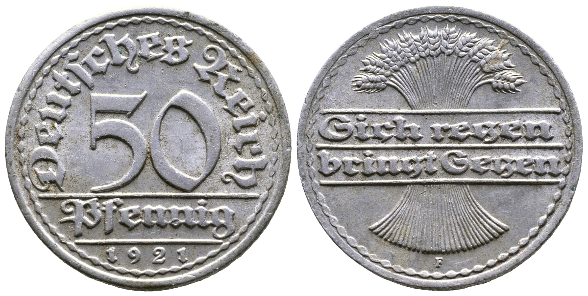 ГЕРМАНИЯ 50 ПФЕННИГОВ 1921 F KM 27, J. 301 алюминий 4364-957