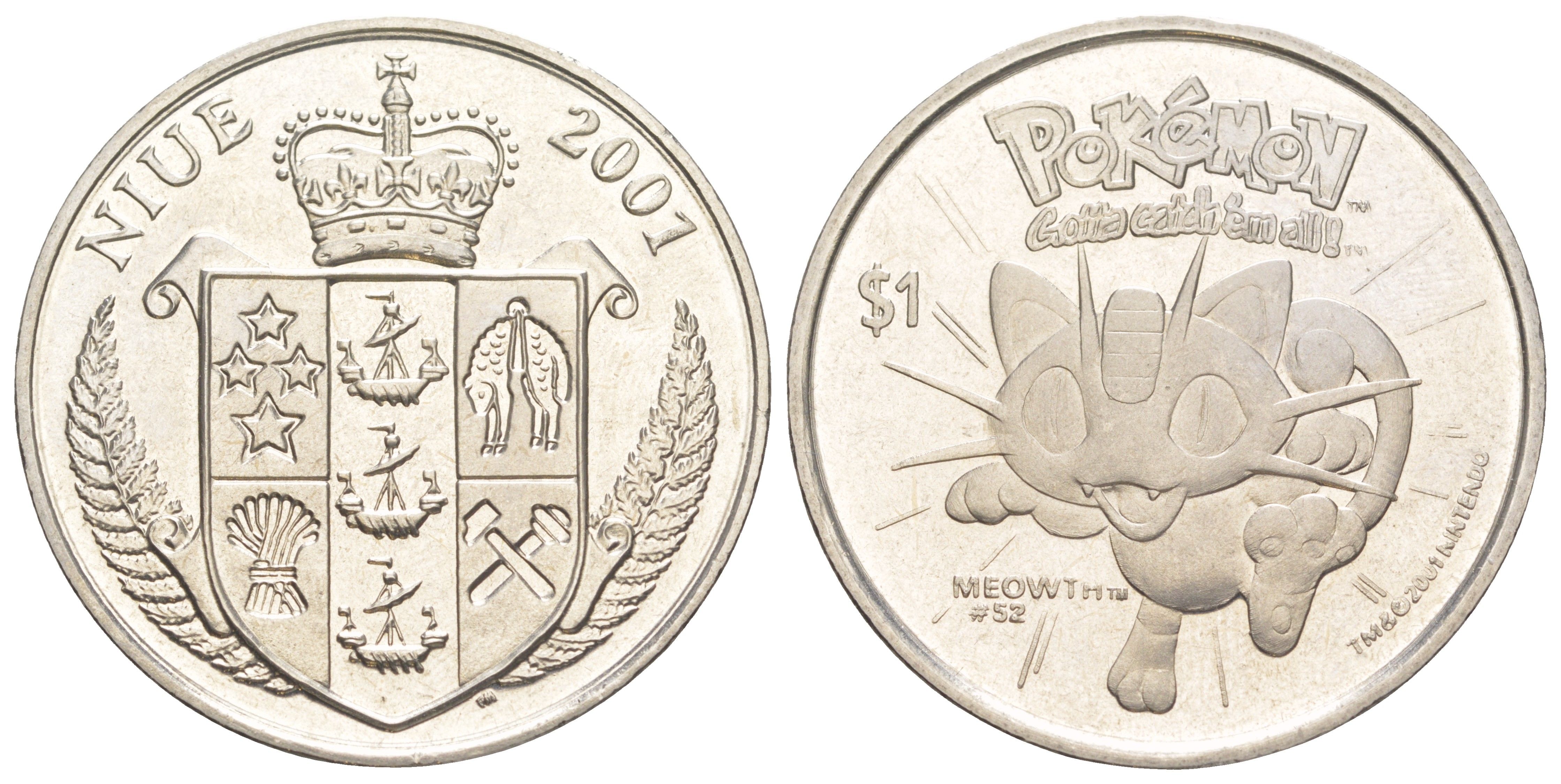 Ниуэ 1 доллар 2001 Покемоны - Мяут KM 134 медно-никель BU 00-810-01