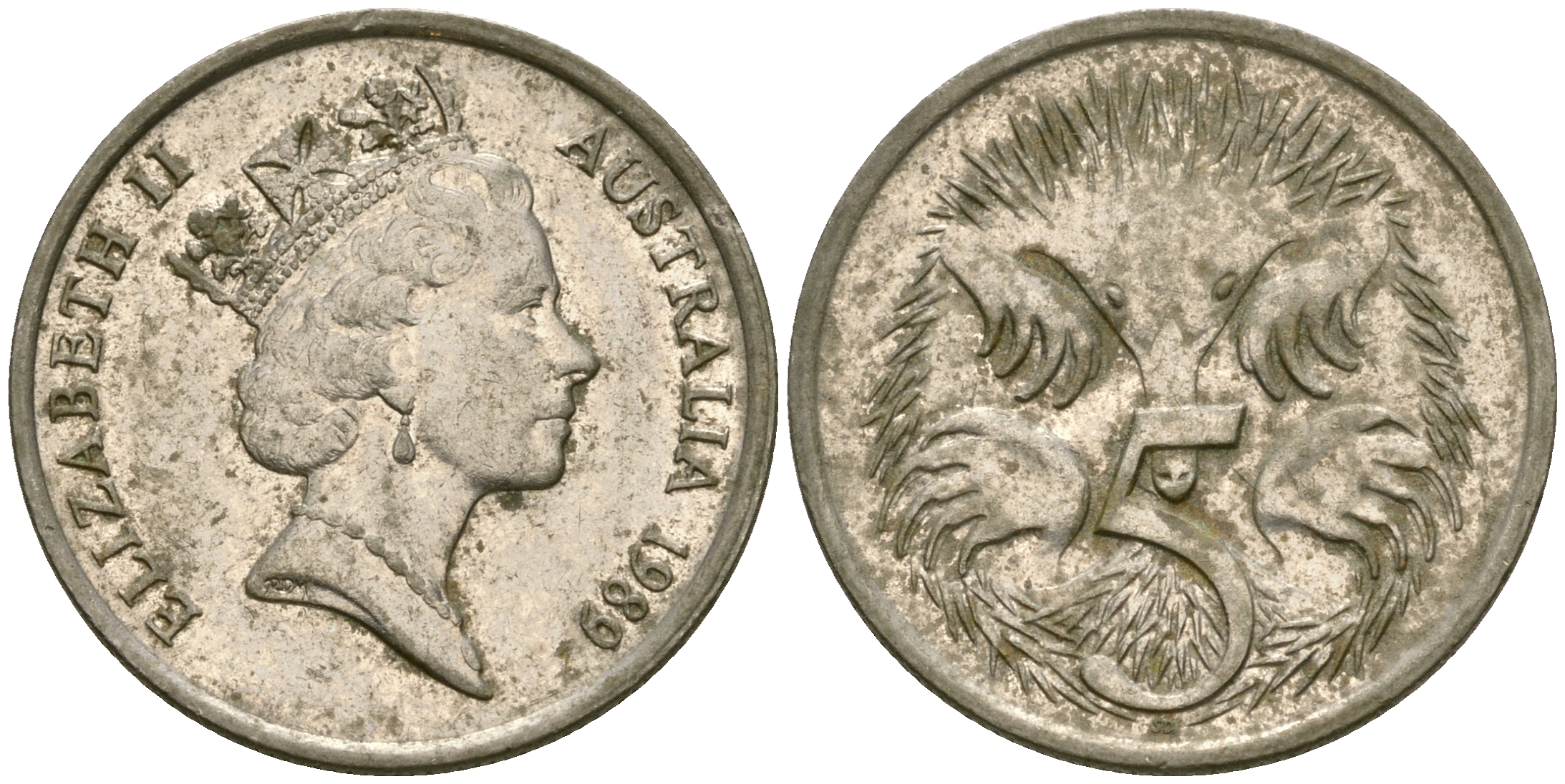 Австралия 5 центов 1989 Елизавета II (1952- ), ехидна KM 80 медно-никель 4608-828