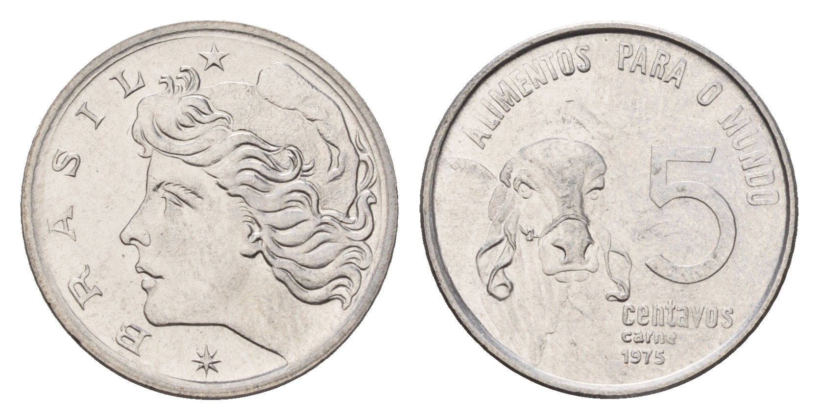 Бразилия 5 сентаво 1975 ФАО - Зебу KM 587 нержавеющая сталь UNC 4679-851
