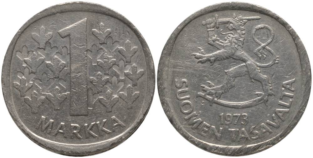ФИНЛЯНДИЯ 1 МАРКА 1973 S KM 49a медно-никель 181-131
