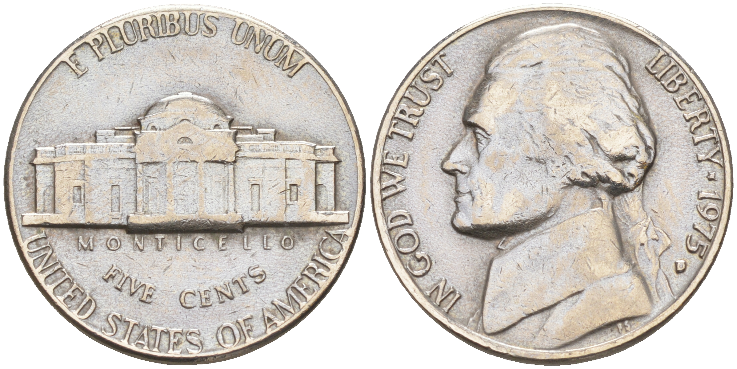 США 5 ЦЕНТОВ 1975 D ДЖЕФФЕРСОН KM A192 медно-никель 190-122