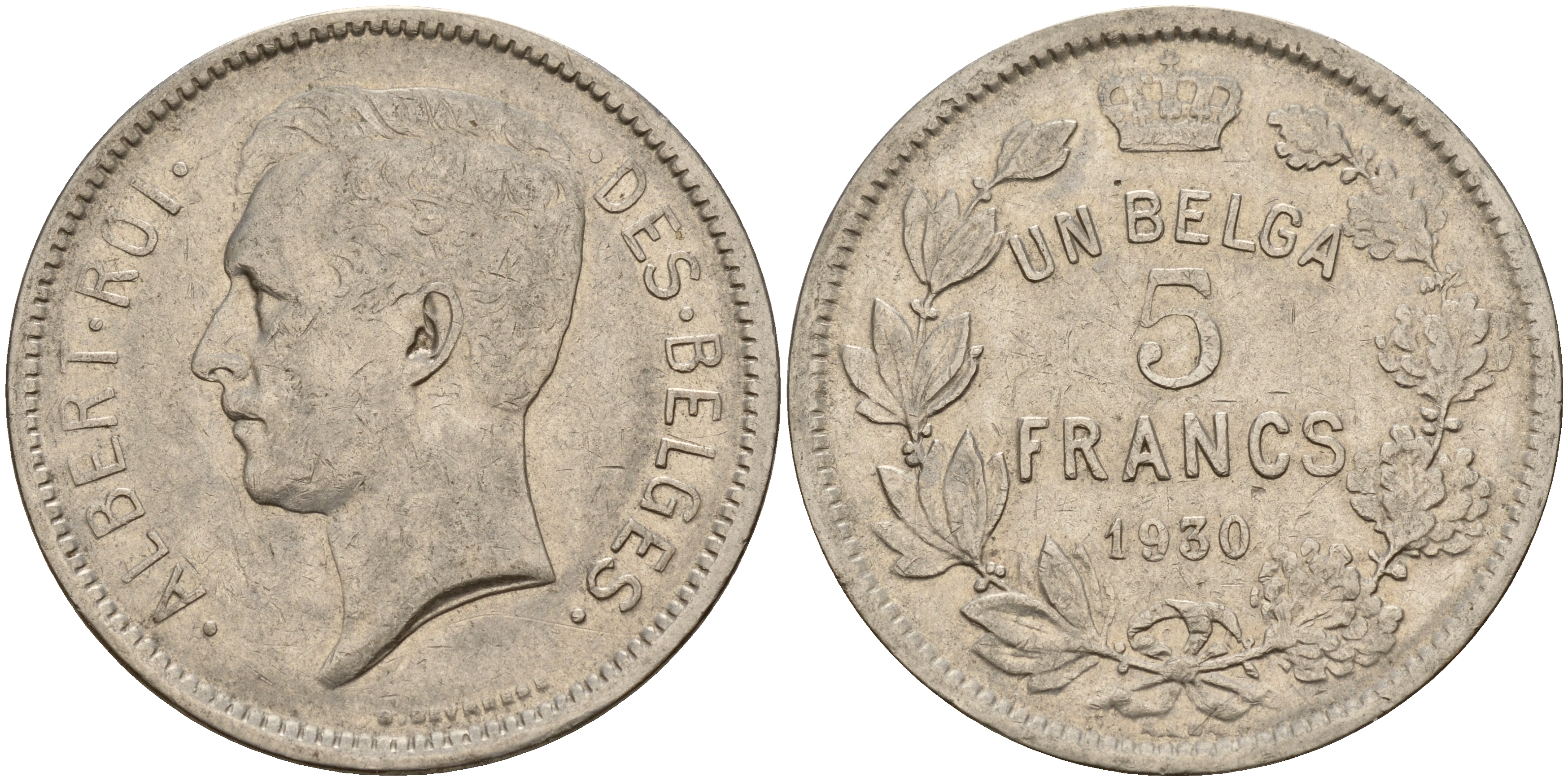 Бельгия 5 франков 1930 Belges KM 97.1 никель    4157-816