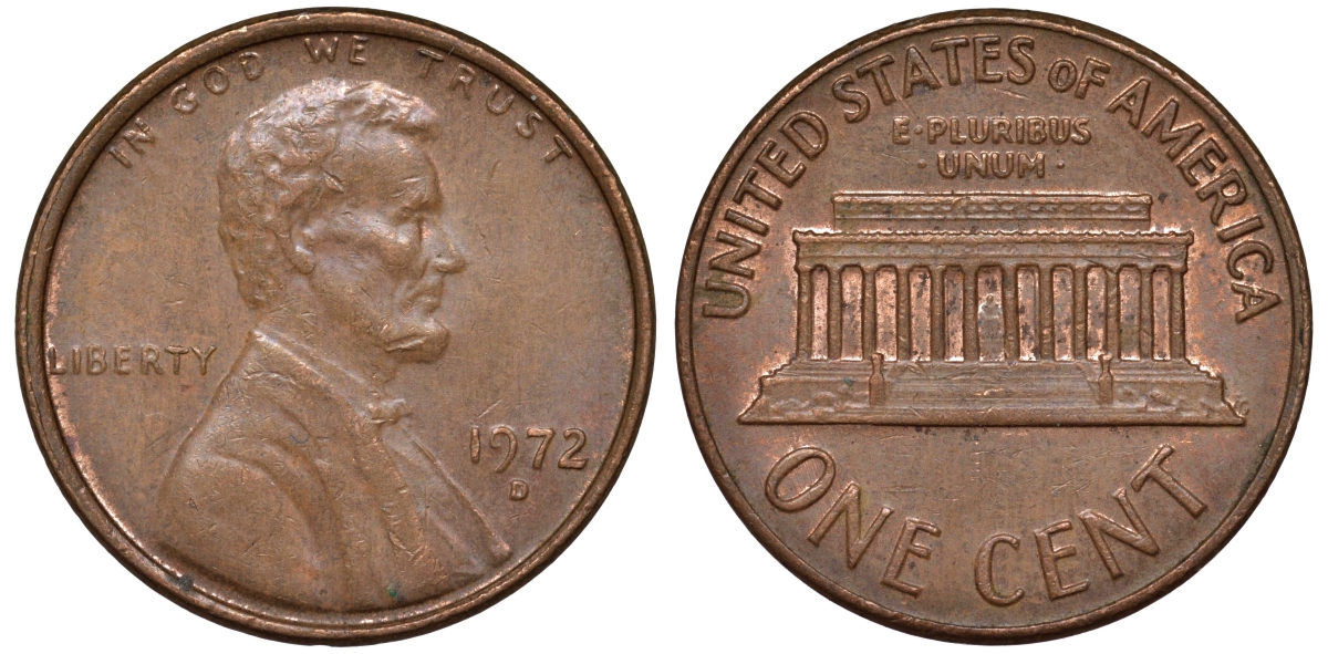 США 1 цент 1972 D KM 201 медь цинк 4549-925