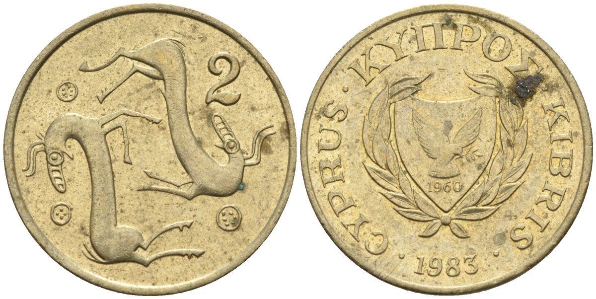 Кипр 2 цента 1983 KM 54.1 никель латунь 4174-1221