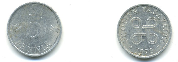 ФИНЛЯНДИЯ 5 ПЕННИ 1978 KM 45a алюминий 4364-115