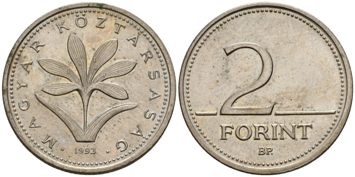 Венгрия 2 форинта 1993 KM 693 медно-никель 4154-1124