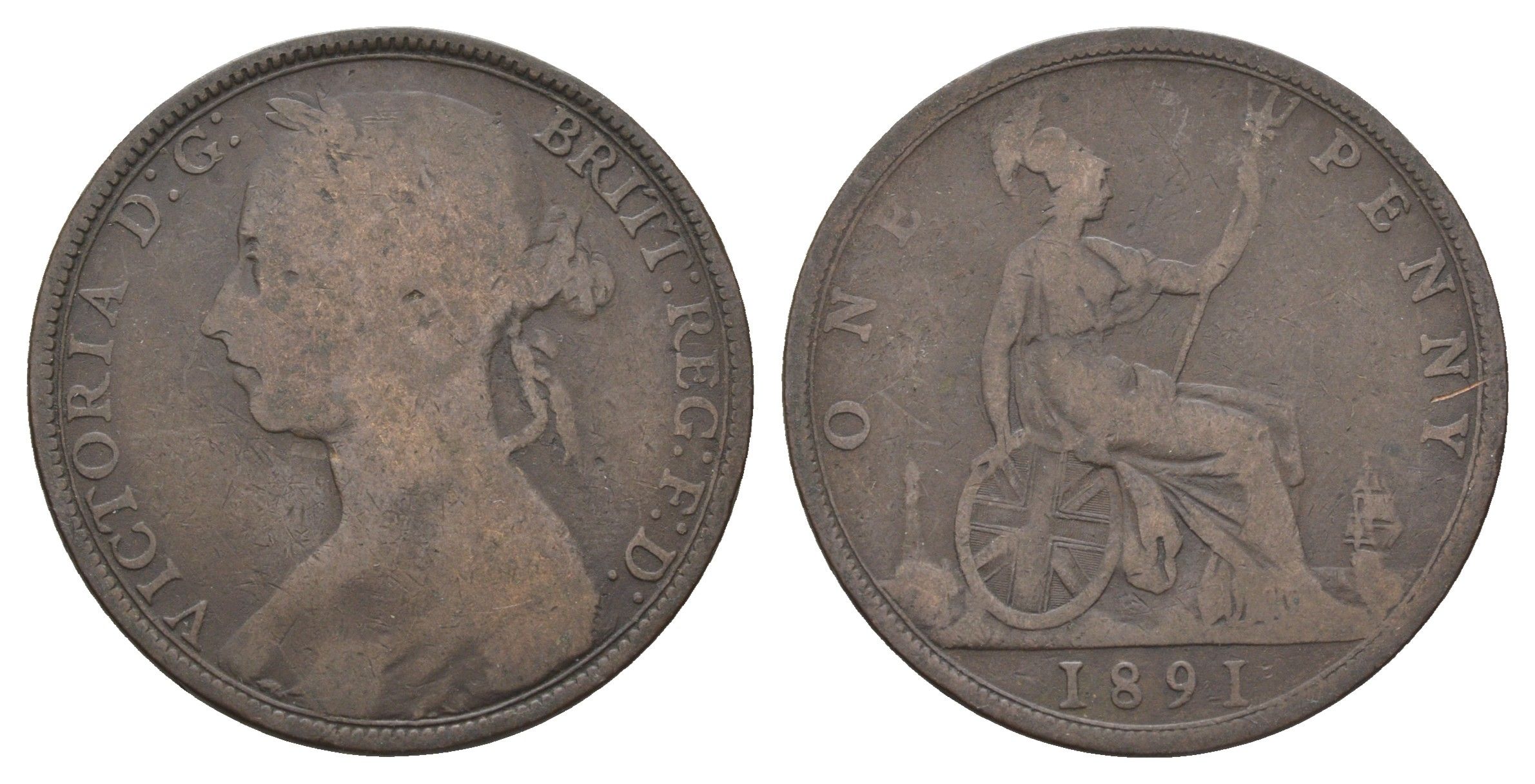 Великобритания 1 пенни 1891 Виктория (1837-1901) KM 755, Spink 3954 бронза 4661-422