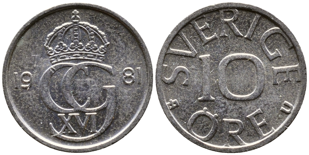 Швеция 10 эре 1981 U Карл XVI Густав (1973- ) KM 850 медно-никель 26-454