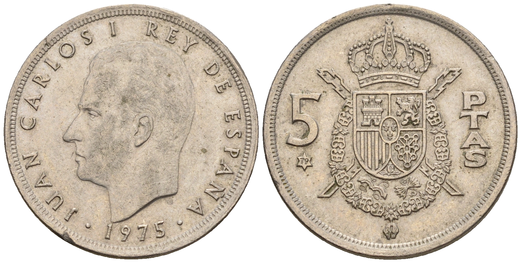 Испания 5 песет 1975 (78) Хуан Карлос I (1975-2014) KM 807 медно-никель 259-351