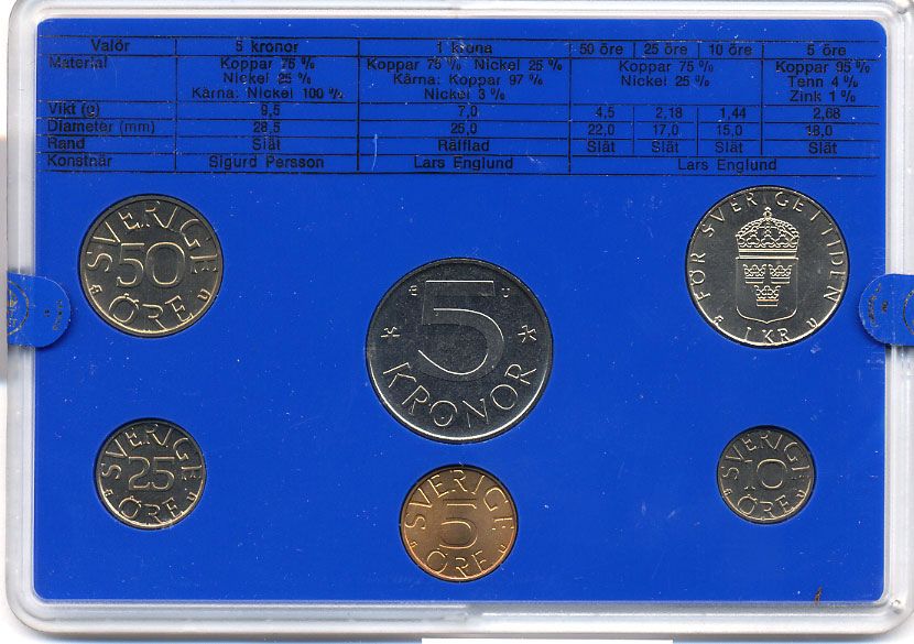 Швеция набор монетного двора из 6 монет 1980 в пластике, Карл XVI Густав (1973- ) KM MS15 UNC 4-3-6-123