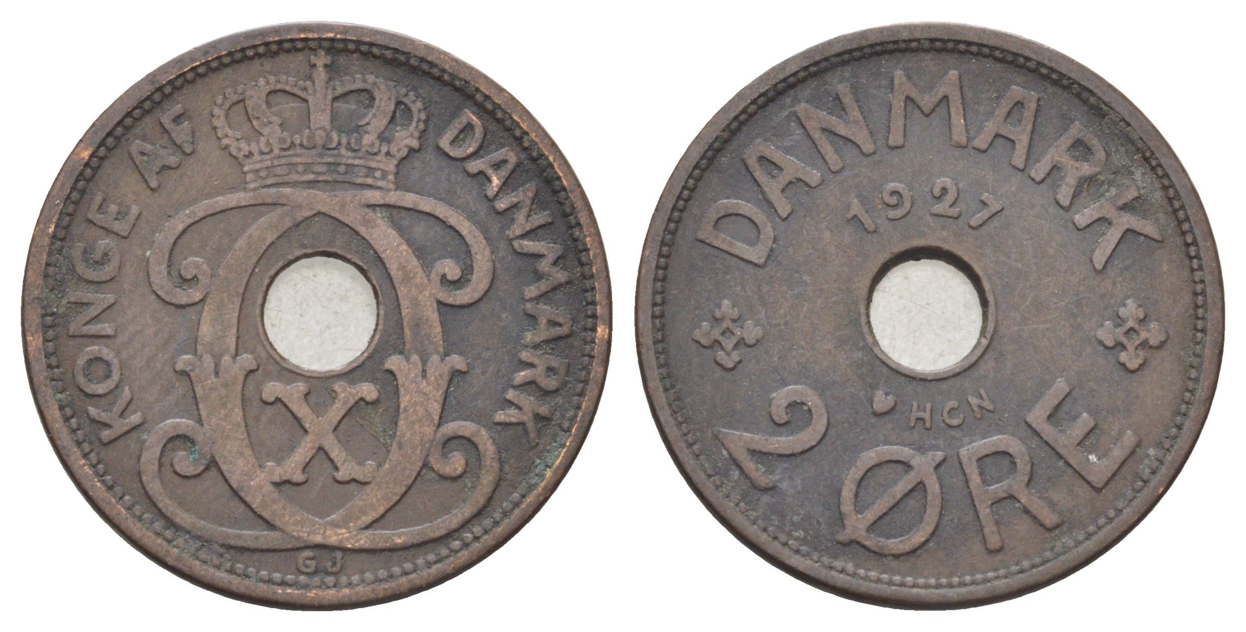 Дания 2 эре 1927 NCH, Кристиан X (1912-1947) KM 827 бронза 4701-636