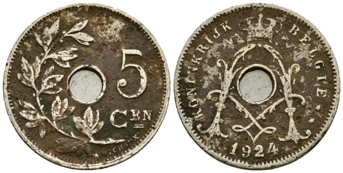 Бельгия 5 сантимов 1924 Belgie KM 67 медно-никель 4173-262