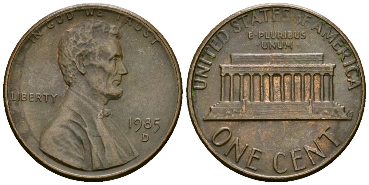 США 1 цент 1985 D, Линкольн KM 201b цинк плакированный медью 4136-257