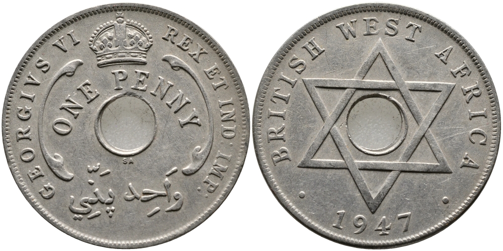 Британская Западная Африка 1 пенни 1947 Георг VI (1937-1952) KM 19 медно-никель 1523-225