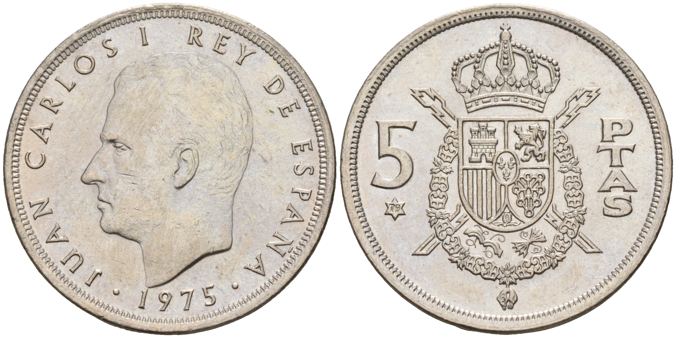 Испания 5 песет 1975 (79) Хуан Карлос I (1975-2014) KM 807 медно-никель    4143-235