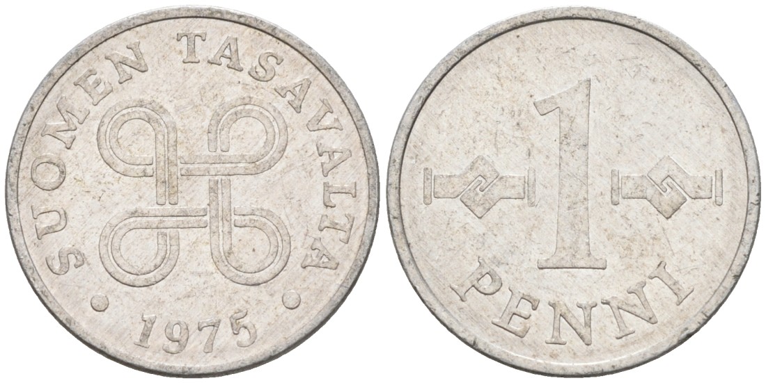 Финляндия 1 пенни 1975 KM 44а алюминий 192-1263